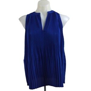 Banana Republic Womens Top  V-Neck Sleeveless Pleated Blouse Blue Size S